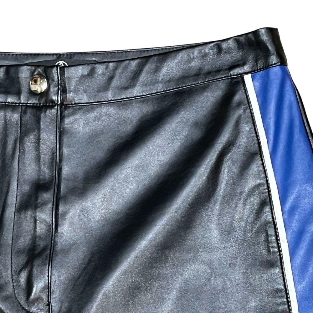 Missguided Black Blue Faux Leather Pants Color Block Goth Moto Edgy Leggings - Picture 5 of 14